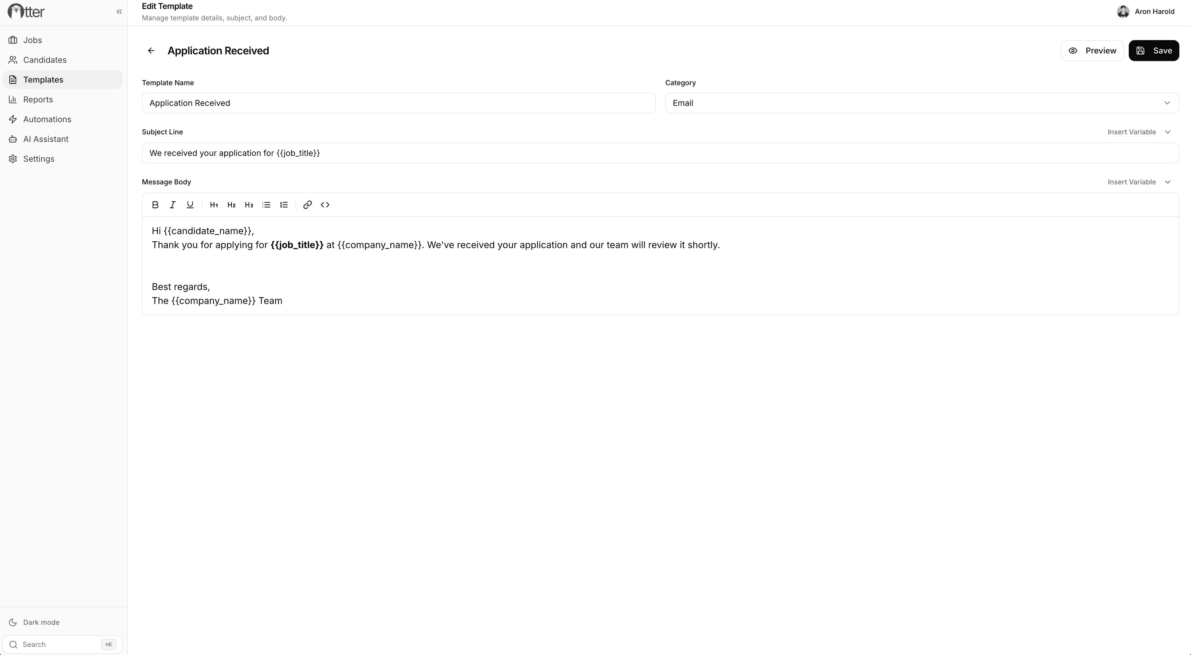 Otter Hire templates page